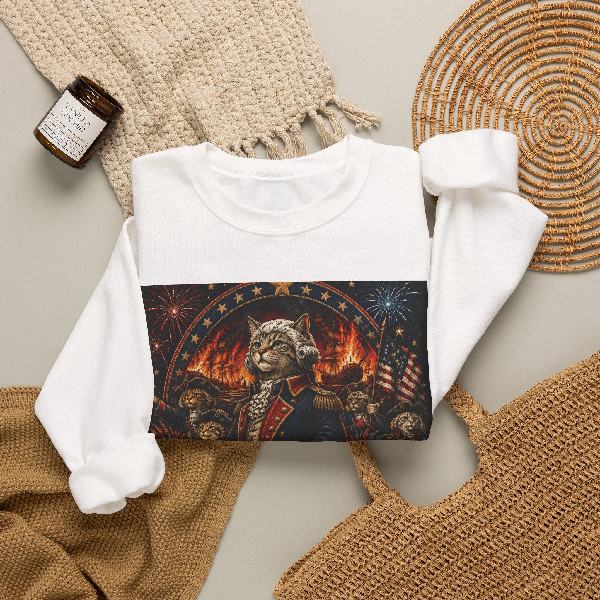 Burn the Boats Crewneck Sweatshirt — Patriotic 'No Turning Back' Graphic