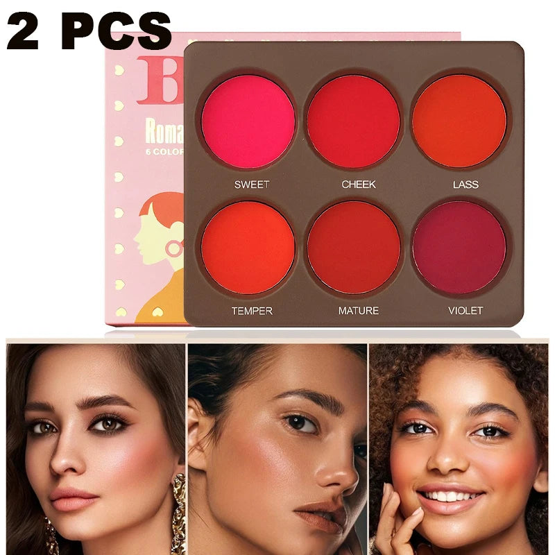 6 Colors Waterproof Matte Blush Palette Medium Buildable Coverage Long-Lasting Natural Finish Light and breathable,