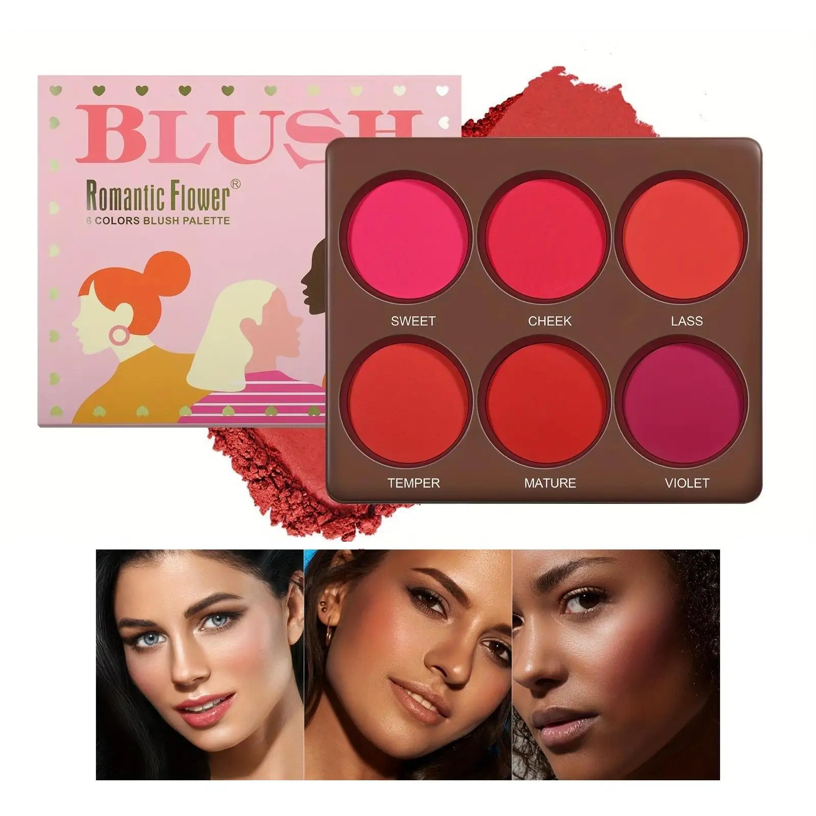 6 Colors Waterproof Matte Blush Palette Medium Buildable Coverage Long-Lasting Natural Finish Light and breathable,