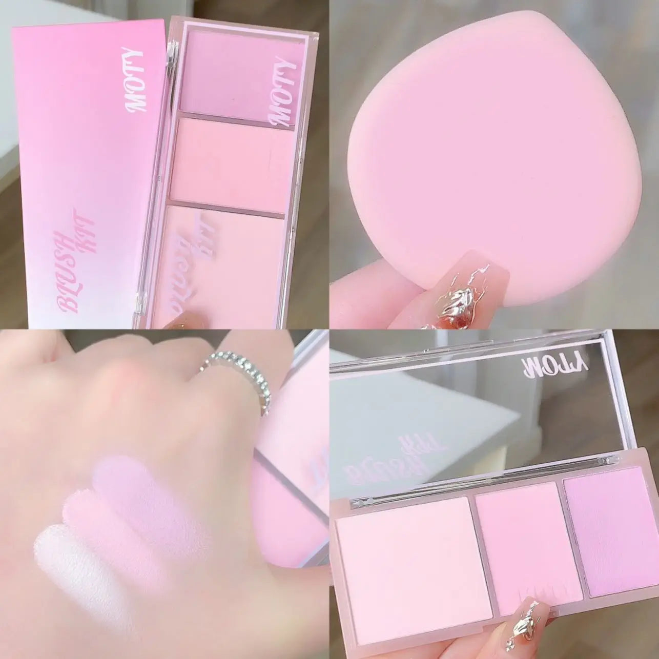 Beautiful 3 Colors Blush Palette Pink Taro Purple Blusher Face Makeup Palette Mashed Potato Texture Matte Highlight Powder Blush