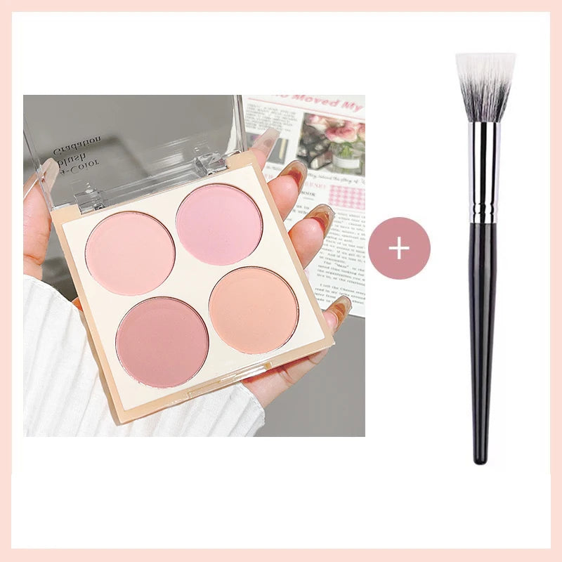 4-color matte blush, peach pink, coral blush powder, Korean low saturation soft fog blush, can lighten, create three-dimensional