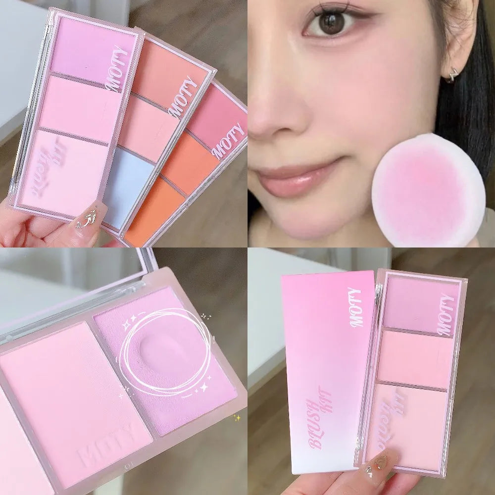 Beautiful 3 Colors Blush Palette Pink Taro Purple Blusher Face Makeup Palette Mashed Potato Texture Matte Highlight Powder Blush