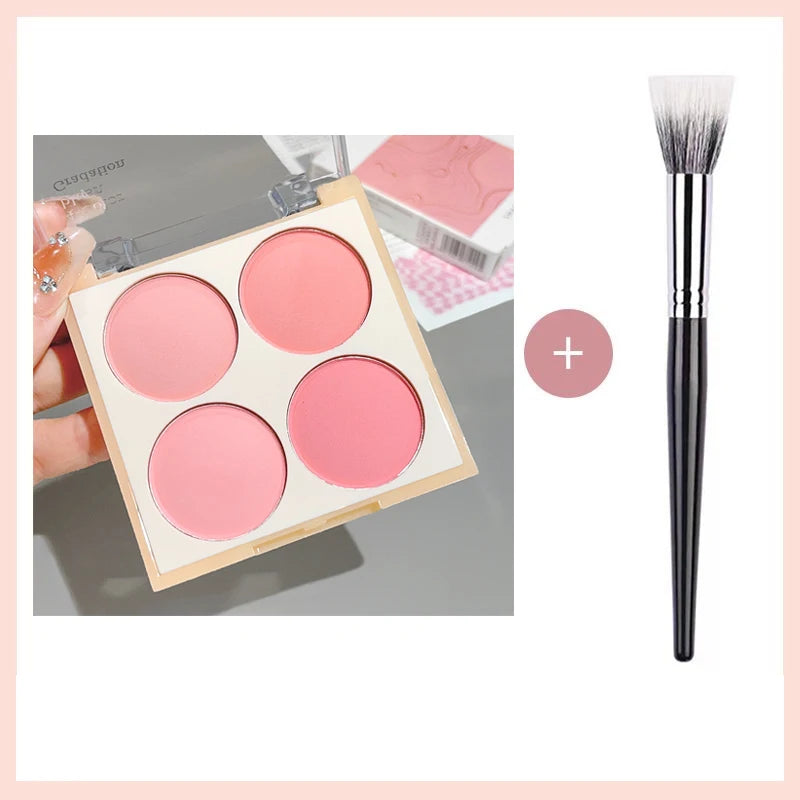 4-color matte blush, peach pink, coral blush powder, Korean low saturation soft fog blush, can lighten, create three-dimensional