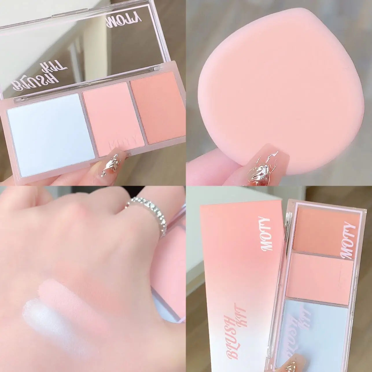 Beautiful 3 Colors Blush Palette Pink Taro Purple Blusher Face Makeup Palette Mashed Potato Texture Matte Highlight Powder Blush